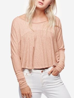 Free People Pink Long Sleeve Cloud Nine Top Size Small Oversized Boho Casual